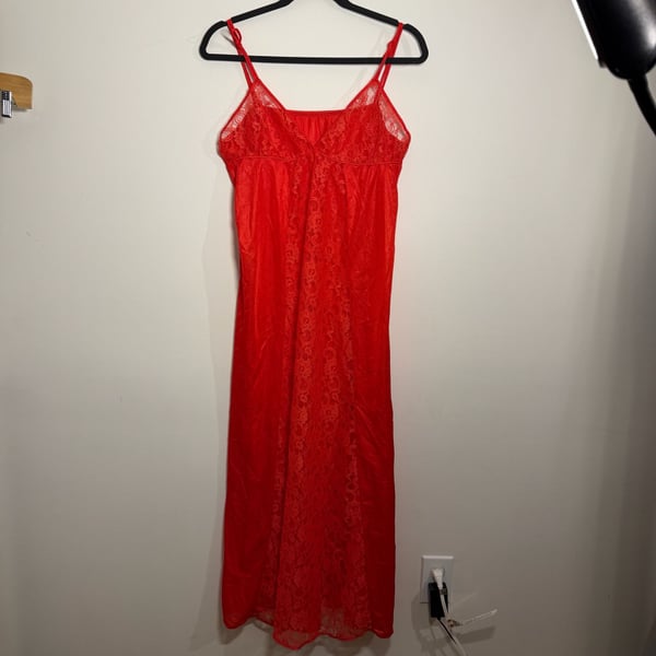 Vintage Spotlight Red Lace Long Nightgown Size Medium Made in USA