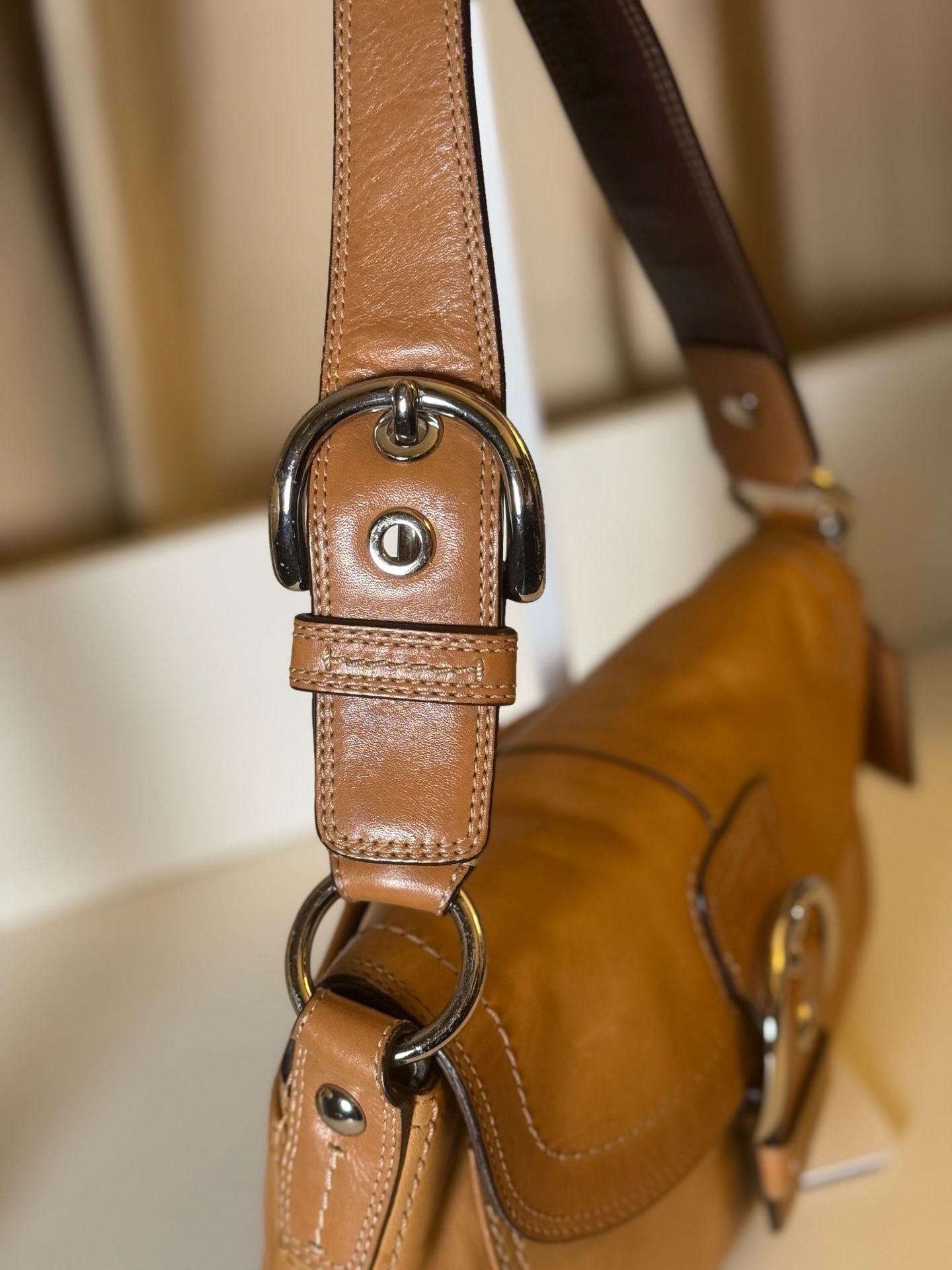 Coach Medium Soho Tan Leather Front Flap Buckle Shoulder Saddle Bag F13105 8