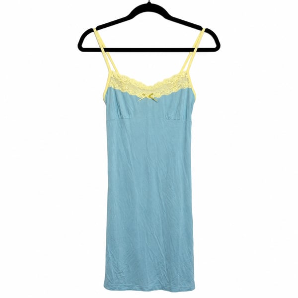 Vintage Victoria’s Secret 2004 Blue Yellow Lace Slip Dress Size S Y2K
