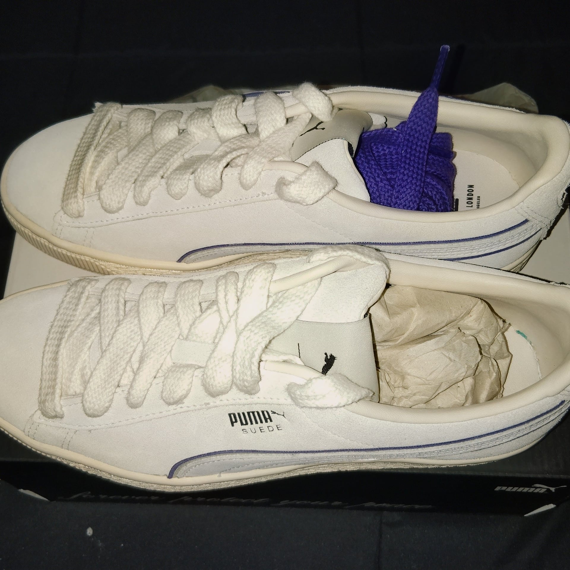 Puma Suede White Sneakers with Purple Accents and Extra Laces 3