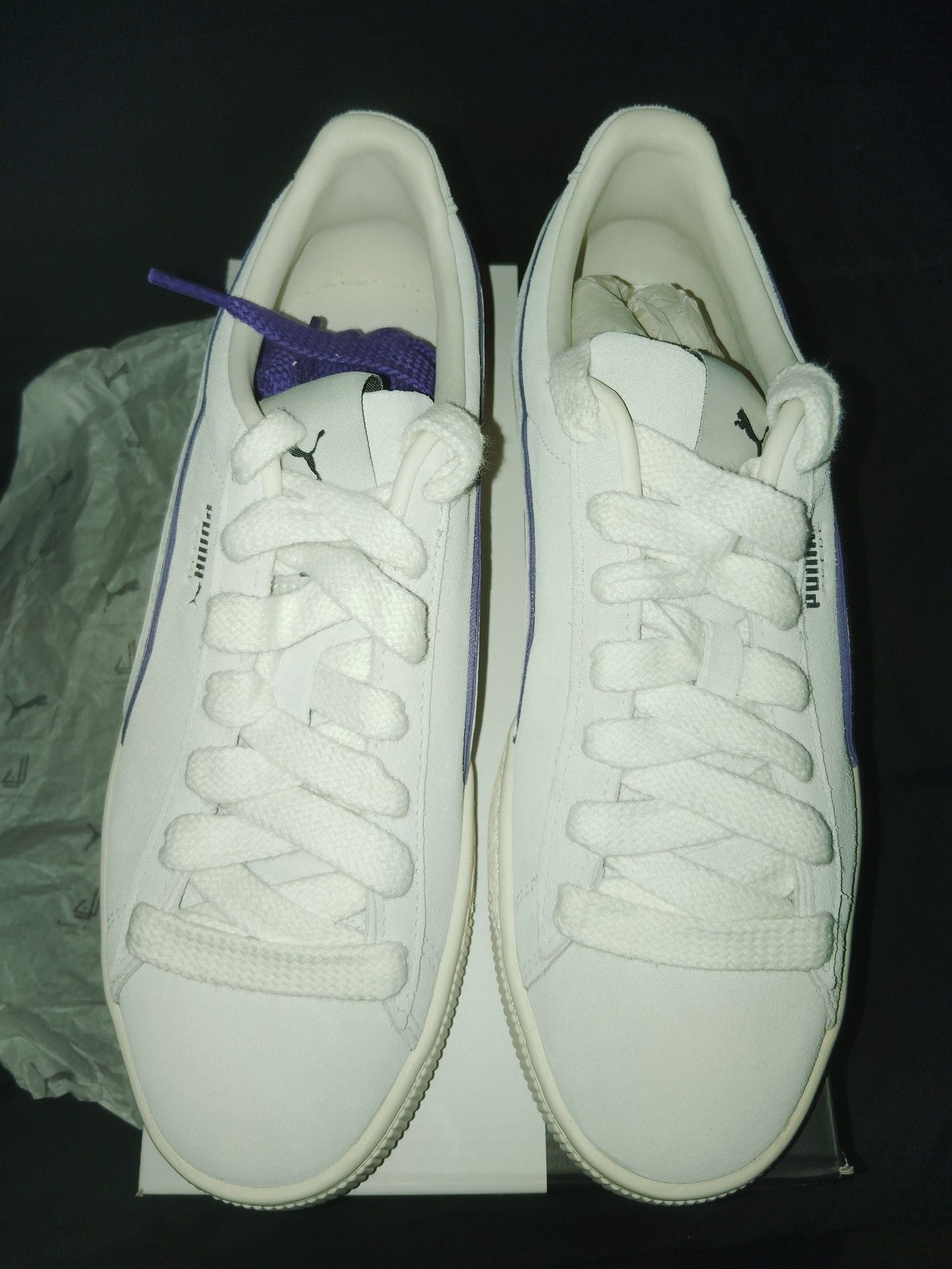 Puma Suede White Sneakers with Purple Accents and Extra Laces 4