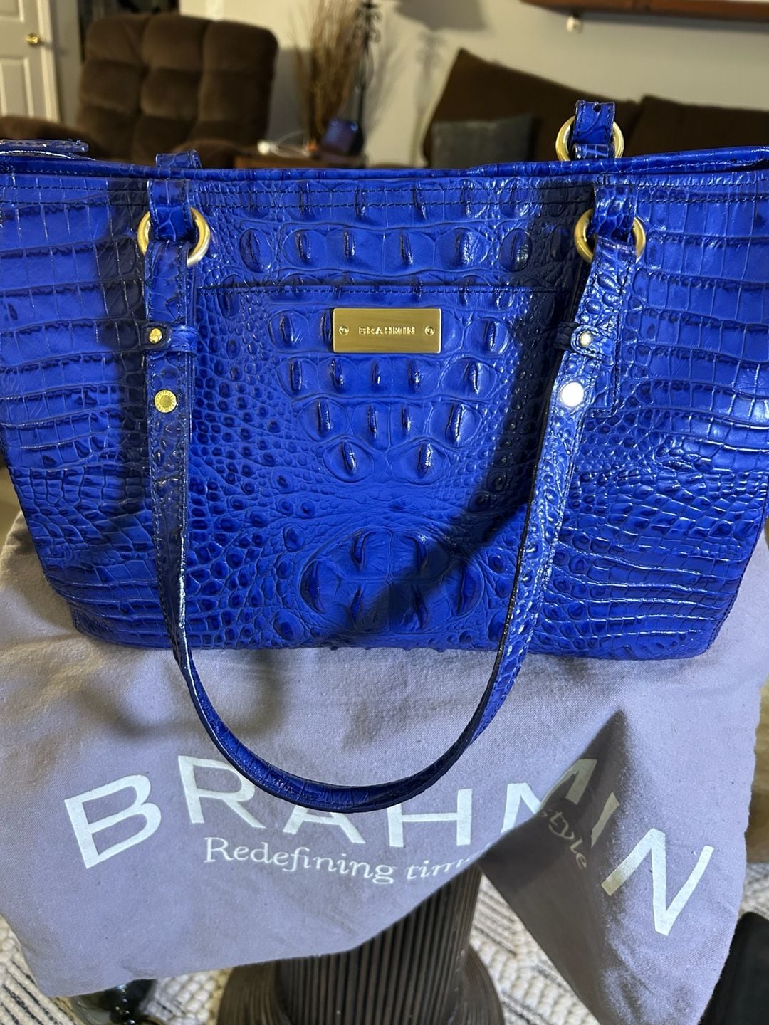 Brahmin Melbourne Medium Asher Tote Handbag Stunning Royal Blue 3