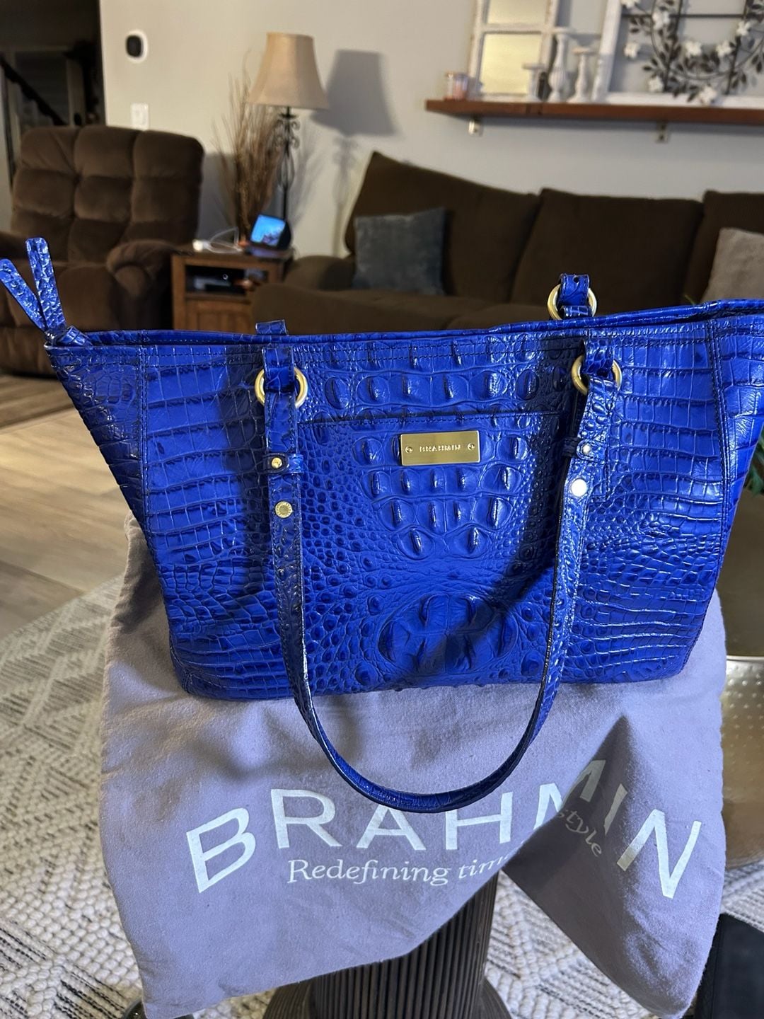 Brahmin Melbourne Medium Asher Tote Handbag Stunning Royal Blue 4