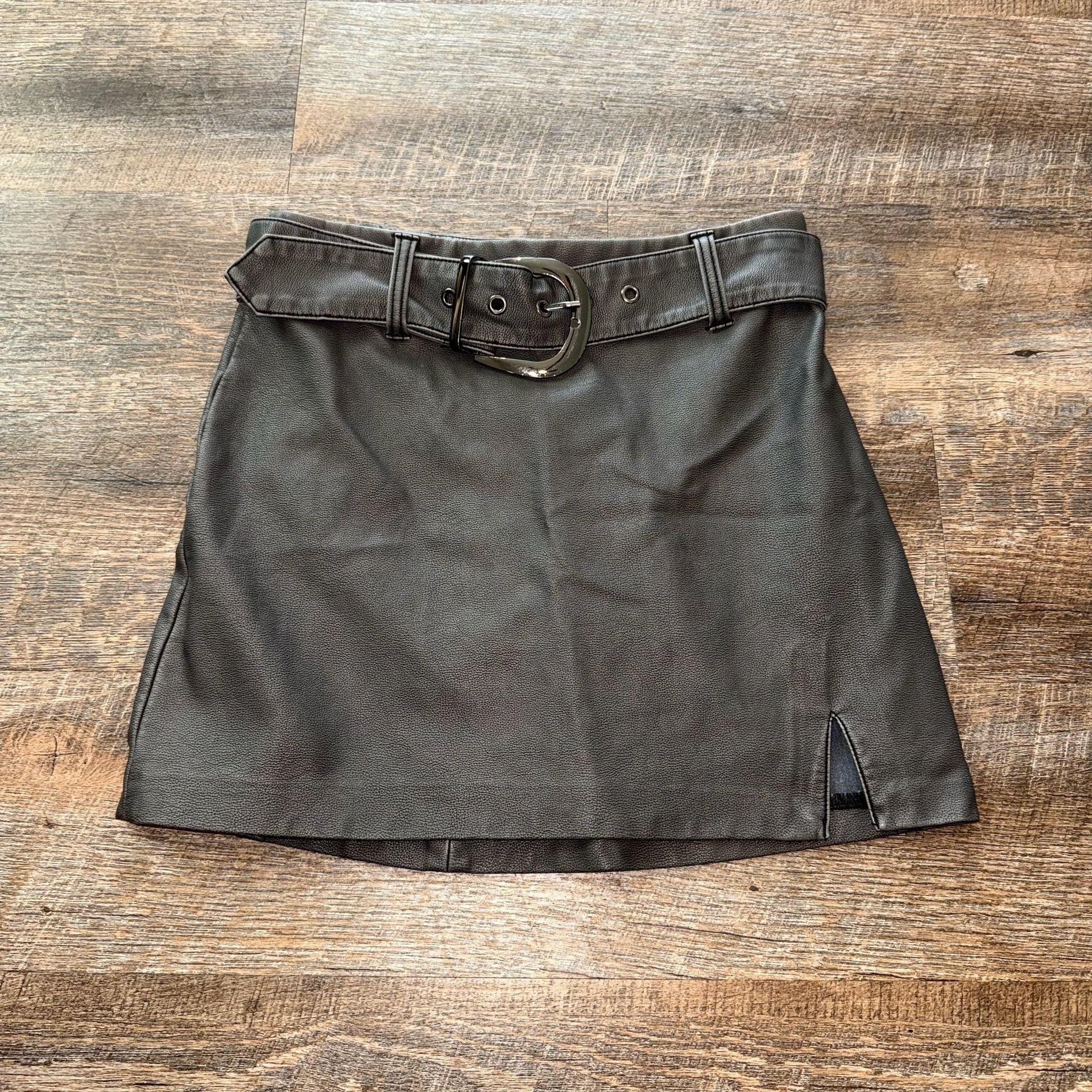 Show Me Your Mumu Tyra Belted Skirt Vintage Black Faux Leather XS 5