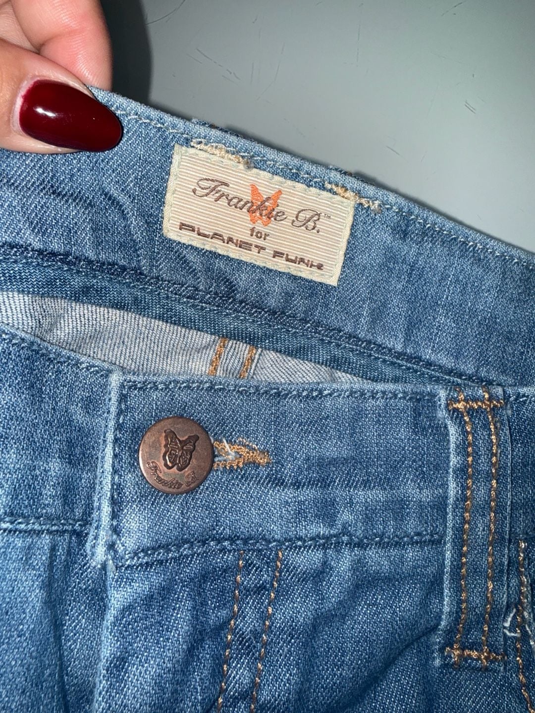 Frankie B. for Planet Funk Low Rise Straight Leg Blue Denim Jeans 8 8