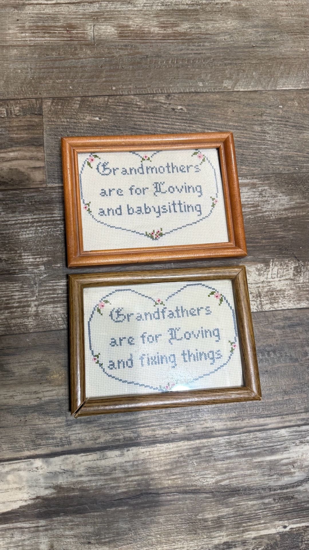 Vintage Cross Stitch/Crewel Art set of 2 1