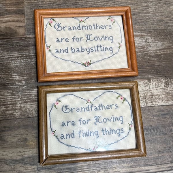 Vintage Cross Stitch/Crewel Art set of 2