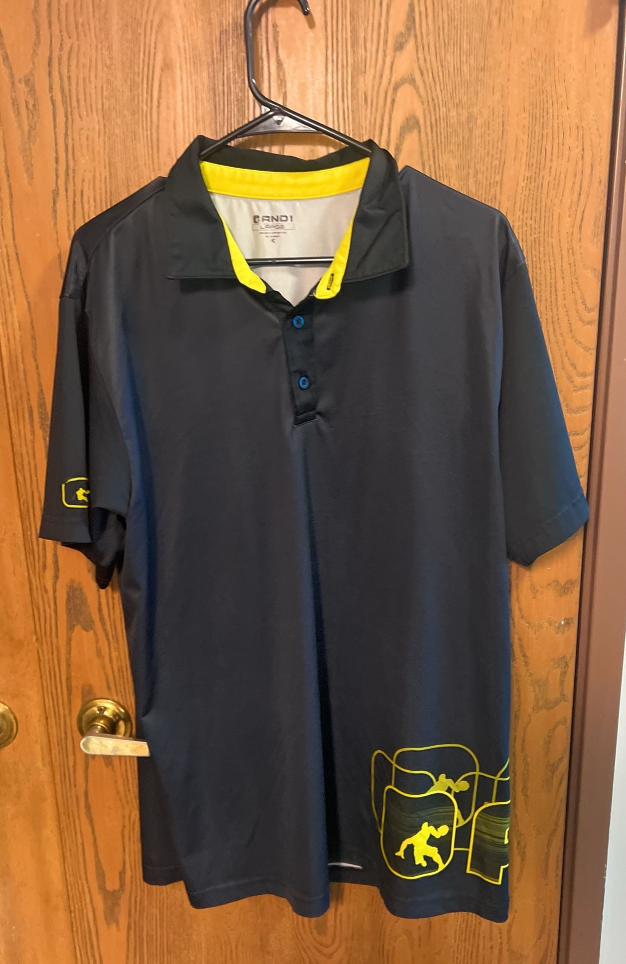 And1 Men's Dark Gray Polo Shirt with Yellow Accents and Graphics Size Large 2