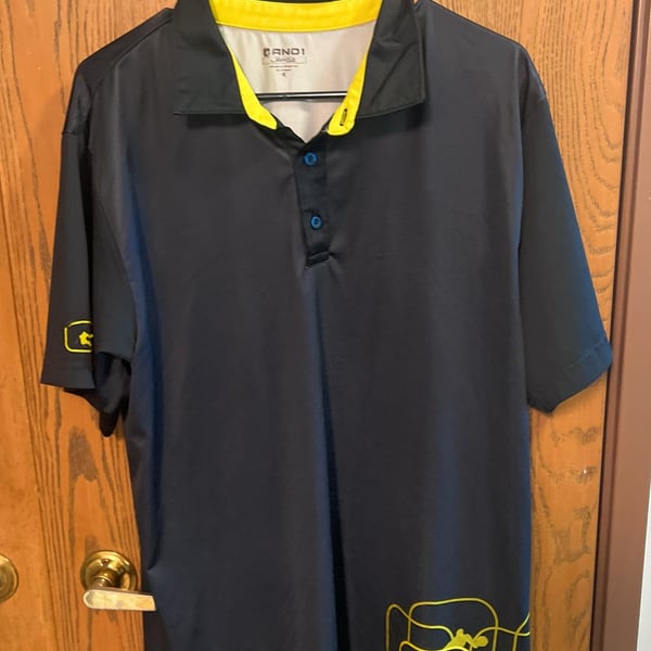 And1 Men's Dark Gray Polo Shirt with Yellow Accents and Graphics Size Large