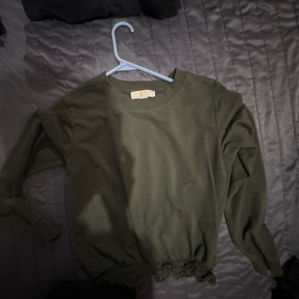 Michael Kors Olive Green Ruched Elastic Waist Pullover Sweater