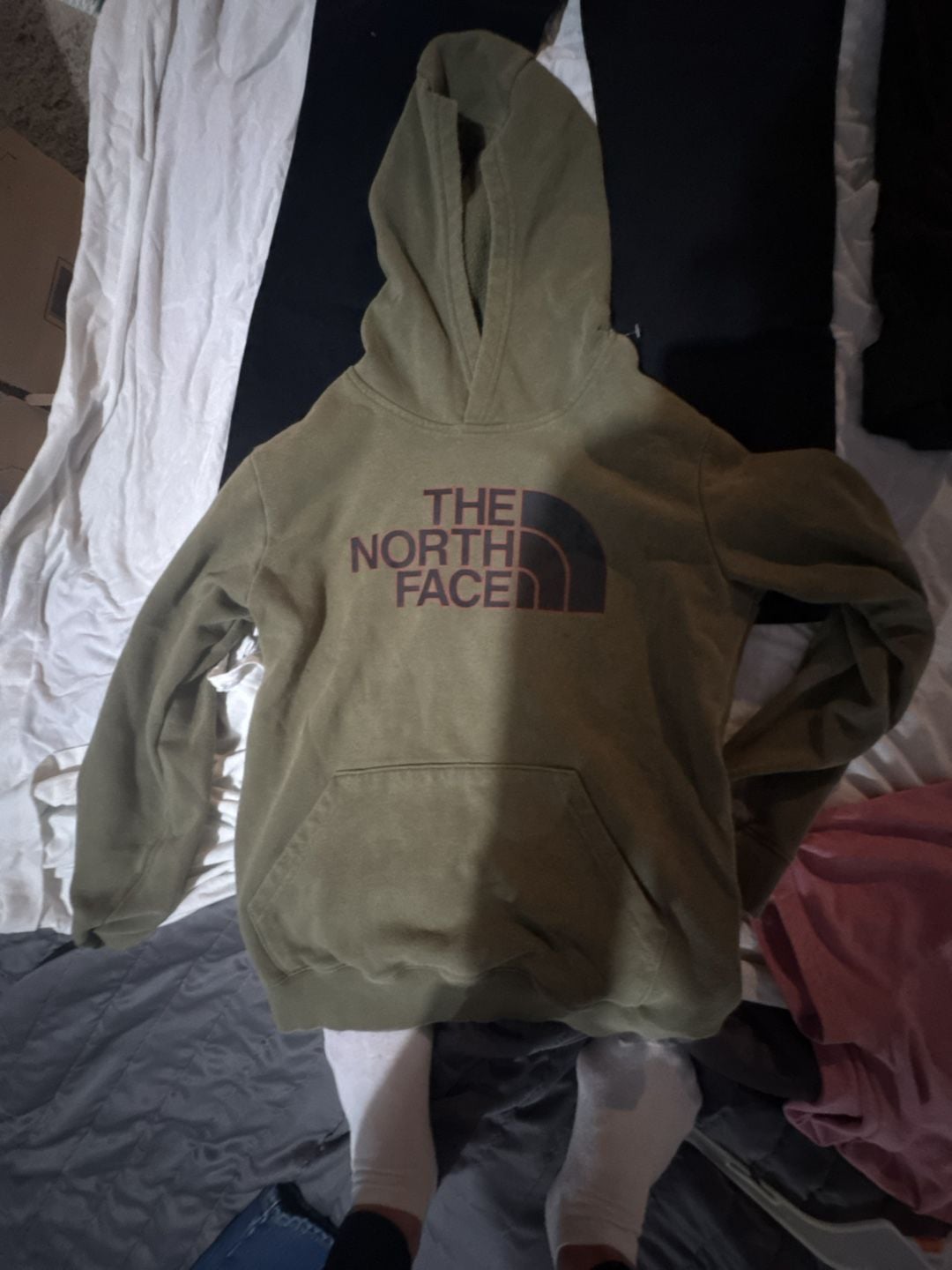 The North Face Olive Green Pullover Hoodie Boys Large 14/15 3