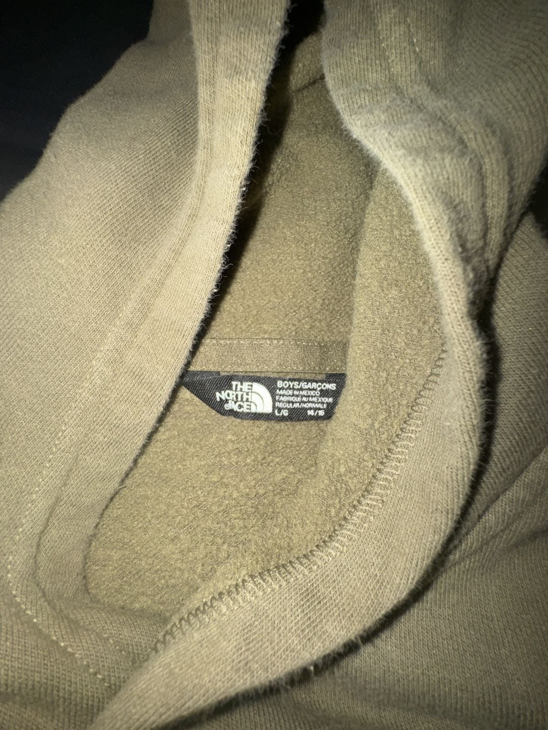 The North Face Olive Green Pullover Hoodie Boys Large 14/15 5