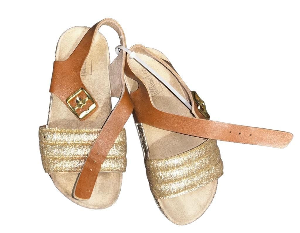 Extremely Me Gold Glitter and Brown Strap Sandals 2