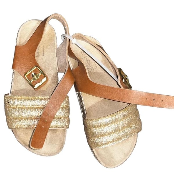 Extremely Me Gold Glitter and Brown Strap Sandals