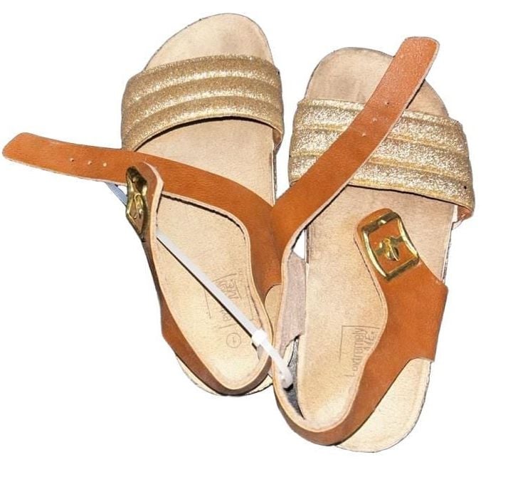 Extremely Me Gold Glitter and Brown Strap Sandals 3