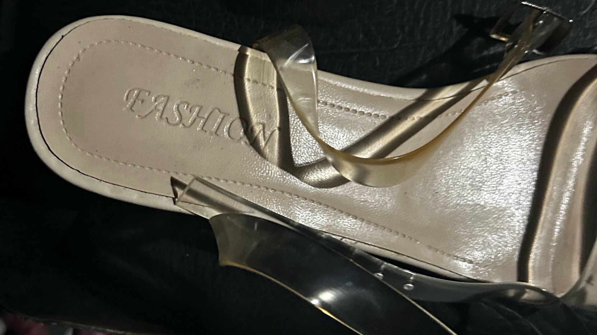 Clear Strap Low Heel Sandals with Beige Insole 2