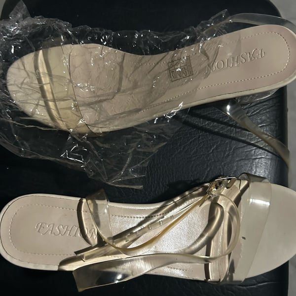 Clear Strap Low Heel Sandals with Beige Insole