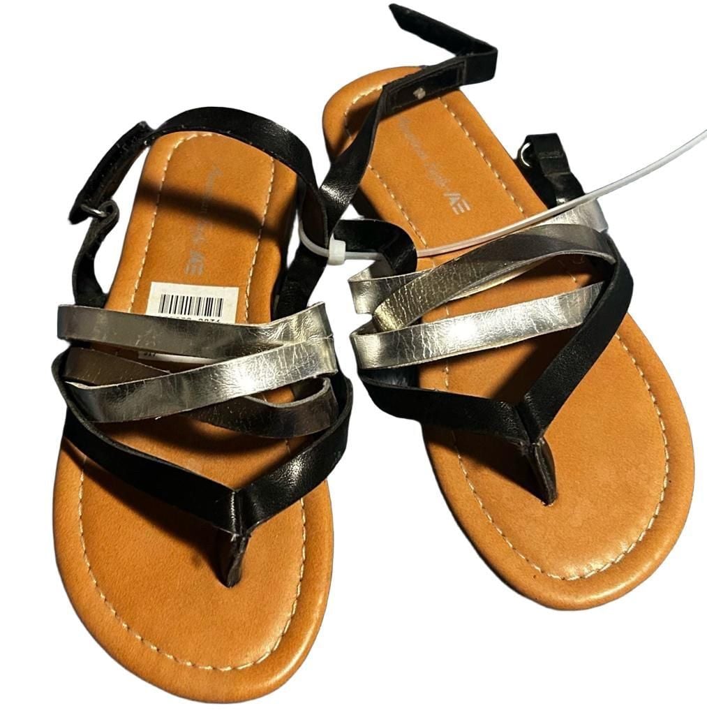 American Eagle Girls Metallic Strappy Thong Flat Sandals Size 10 2