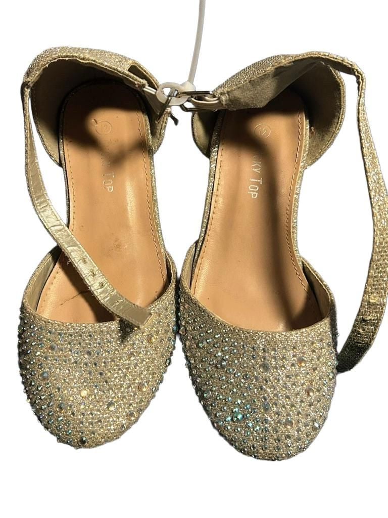 Lucky Top silver Glitter Rhinestone Ankle Strap Block Heel Dress Shoes Size 10 3