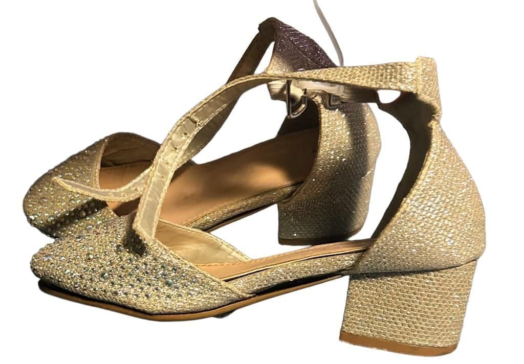Lucky Top silver Glitter Rhinestone Ankle Strap Block Heel Dress Shoes Size 10 5