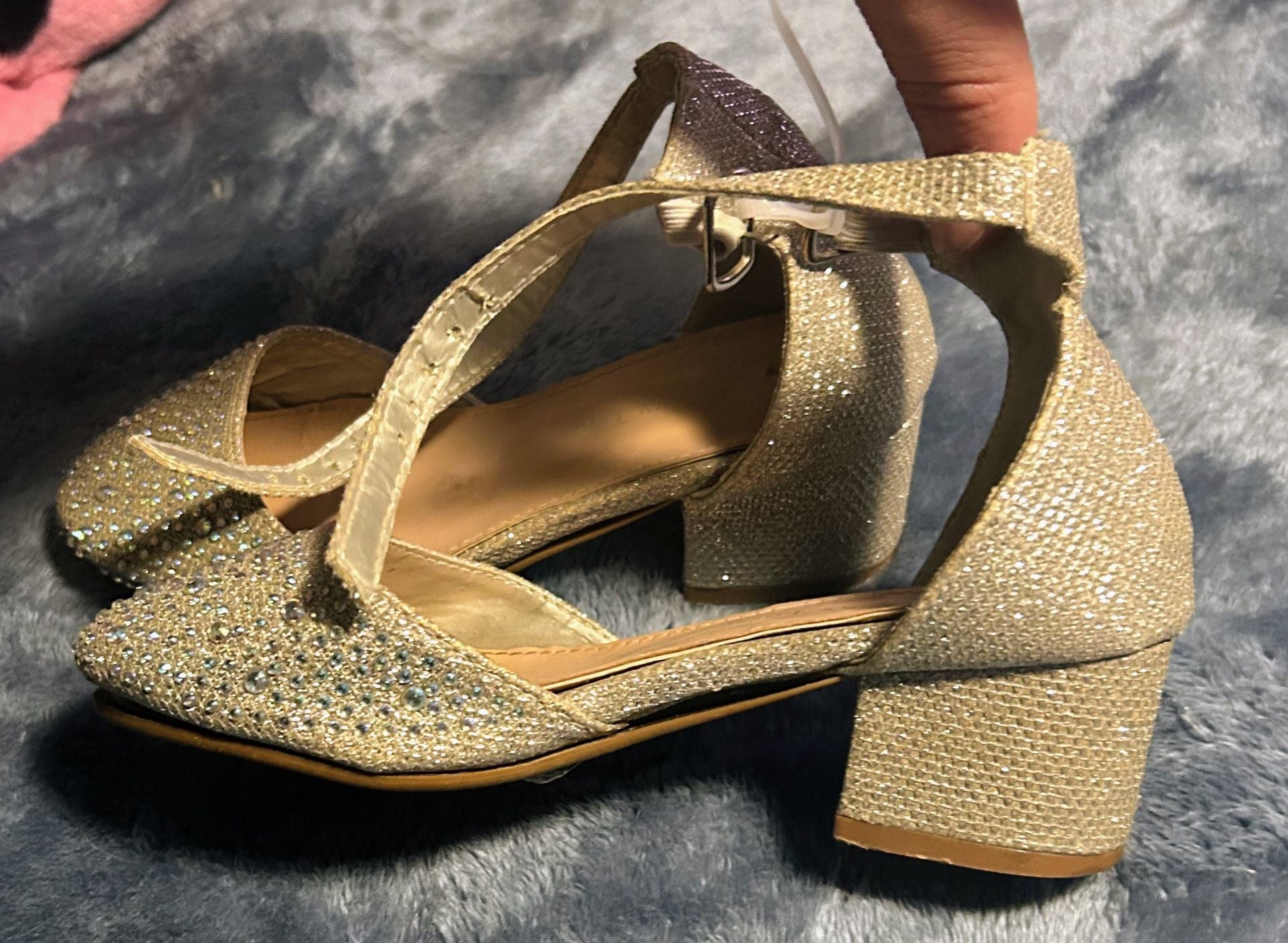 Lucky Top silver Glitter Rhinestone Ankle Strap Block Heel Dress Shoes Size 10 7