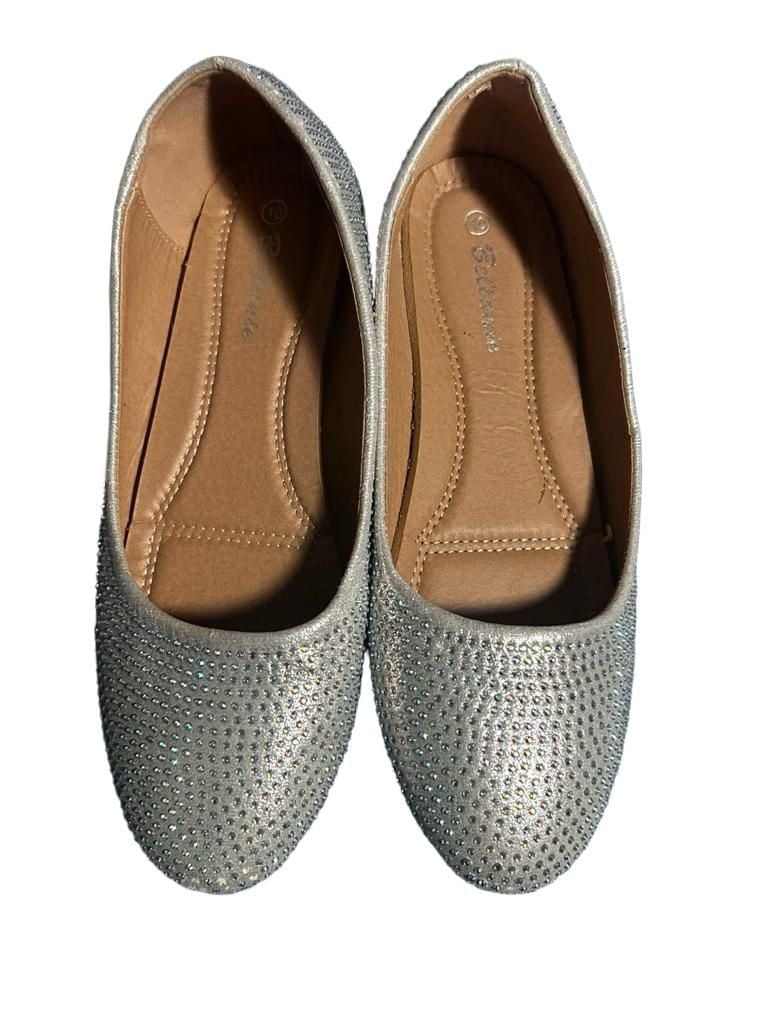 Bellamie Women's Silver Rhinestone Crystal Embellished Ballet Flats Slip On Shoes Size 10 2