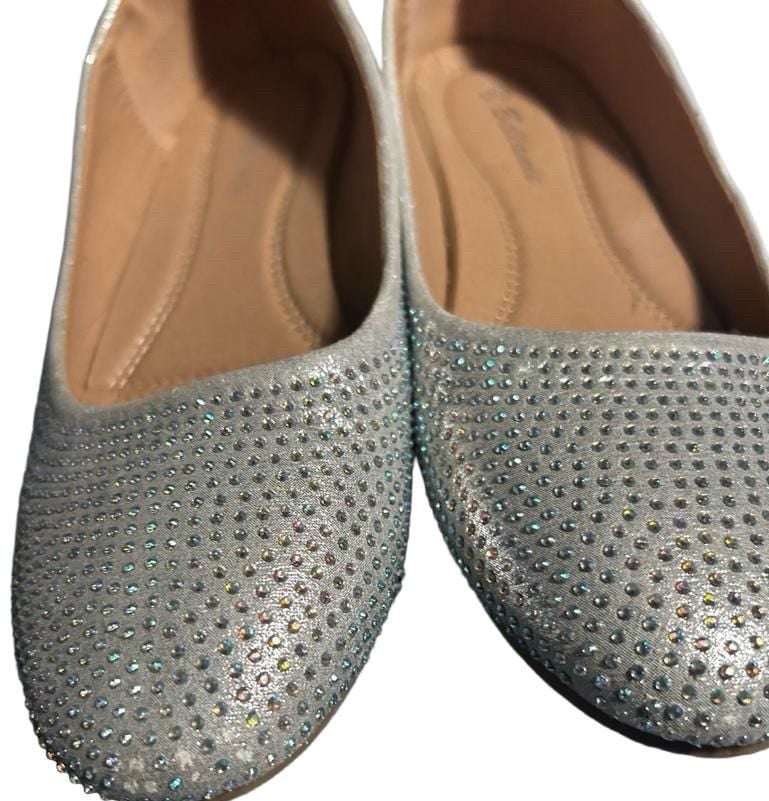 Bellamie Women's Silver Rhinestone Crystal Embellished Ballet Flats Slip On Shoes Size 10 3