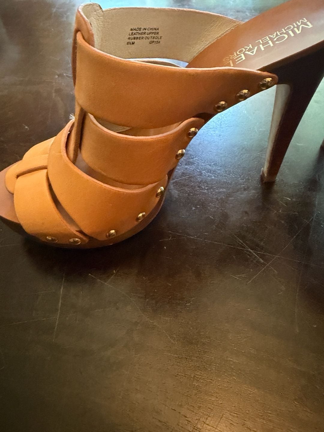 MICHAEL Michael Kors Somerly Leather Studded Mule Pump Peanut Brown Size 8.5M 4