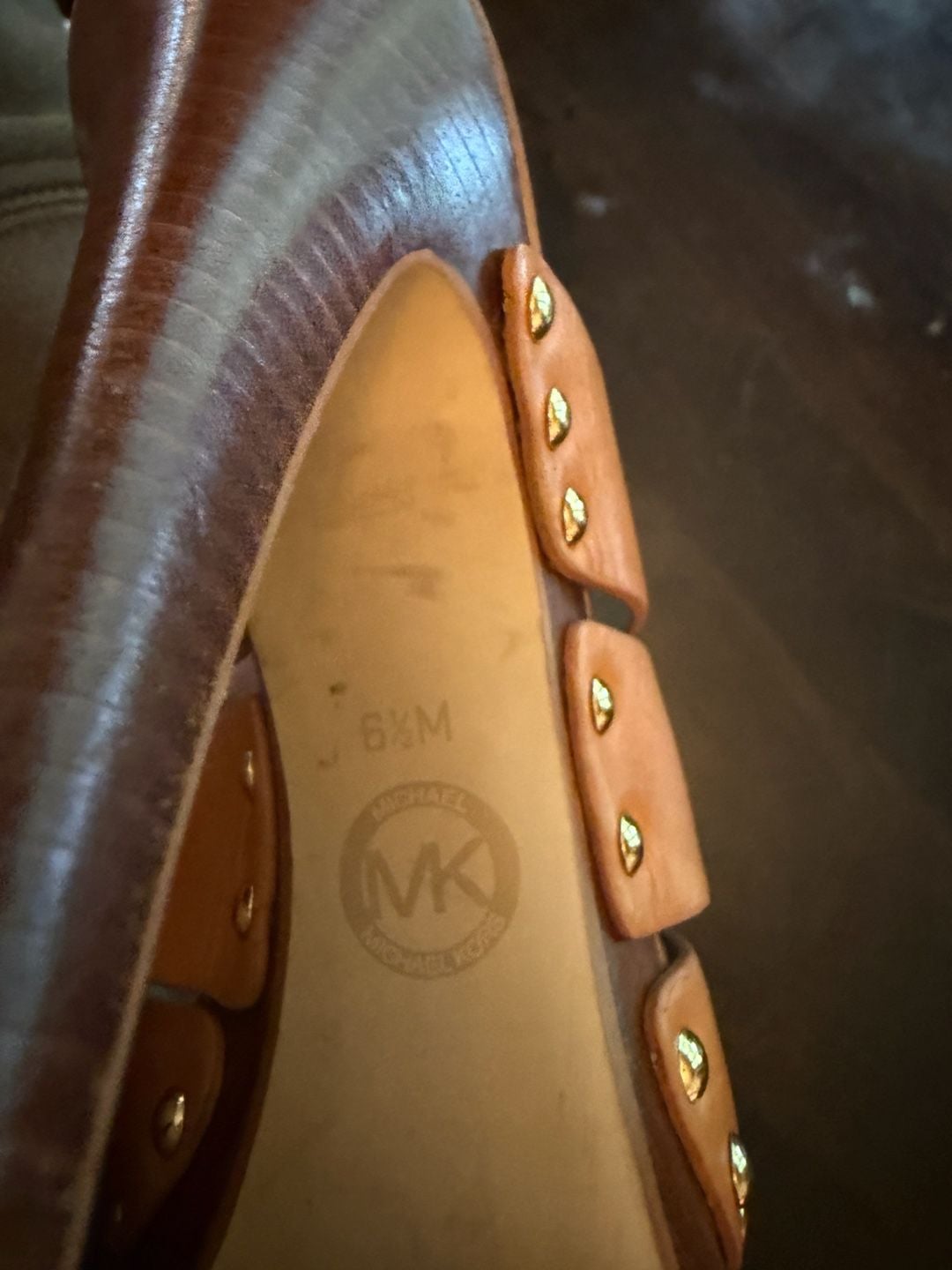 MICHAEL Michael Kors Somerly Leather Studded Mule Pump Peanut Brown Size 8.5M 9