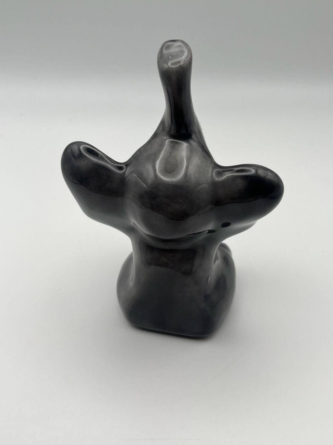 Vintage Ceramic Elephant Figurine Glossy Black Trunk Up (K) 3