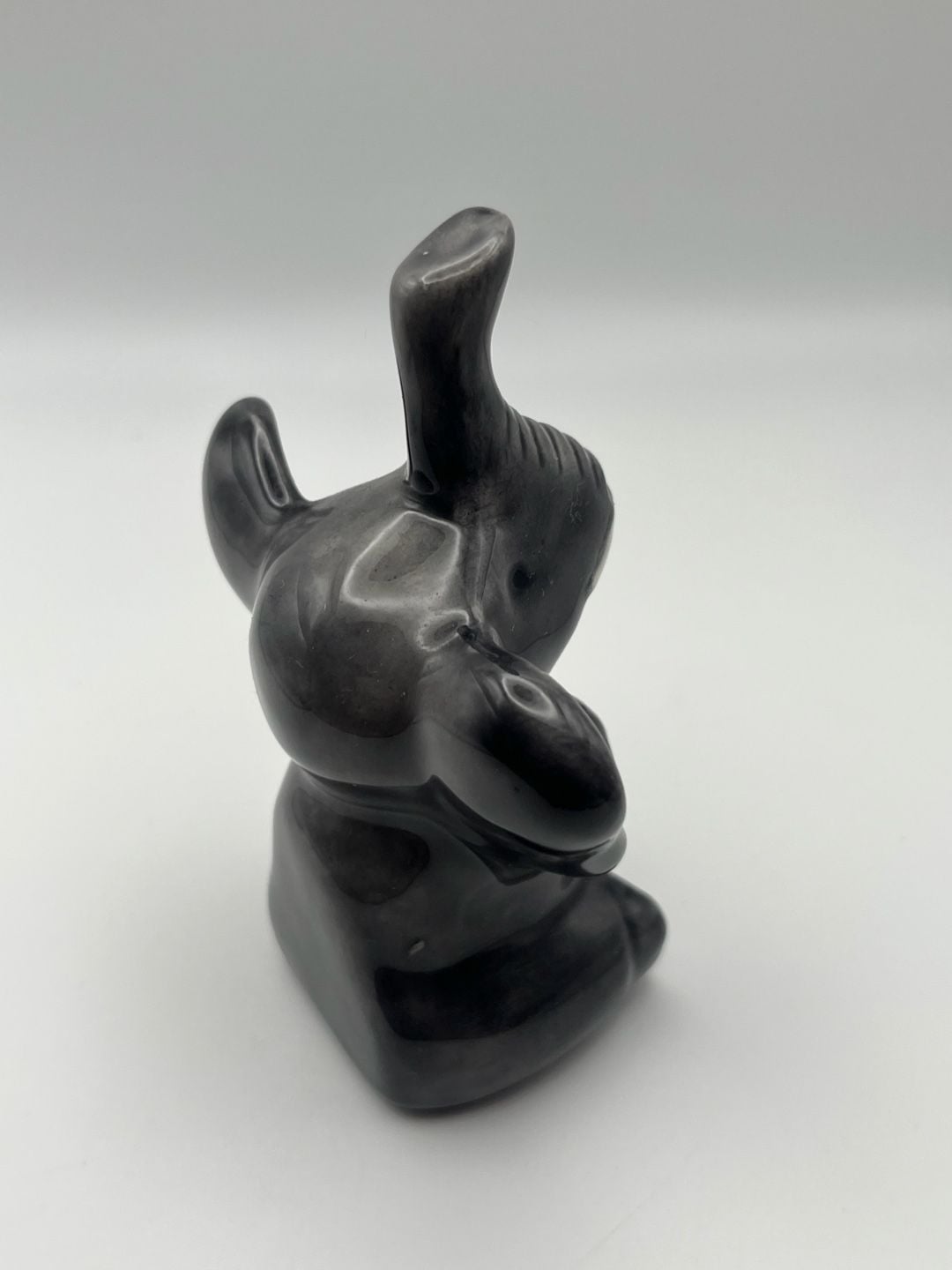 Vintage Ceramic Elephant Figurine Glossy Black Trunk Up (K) 4