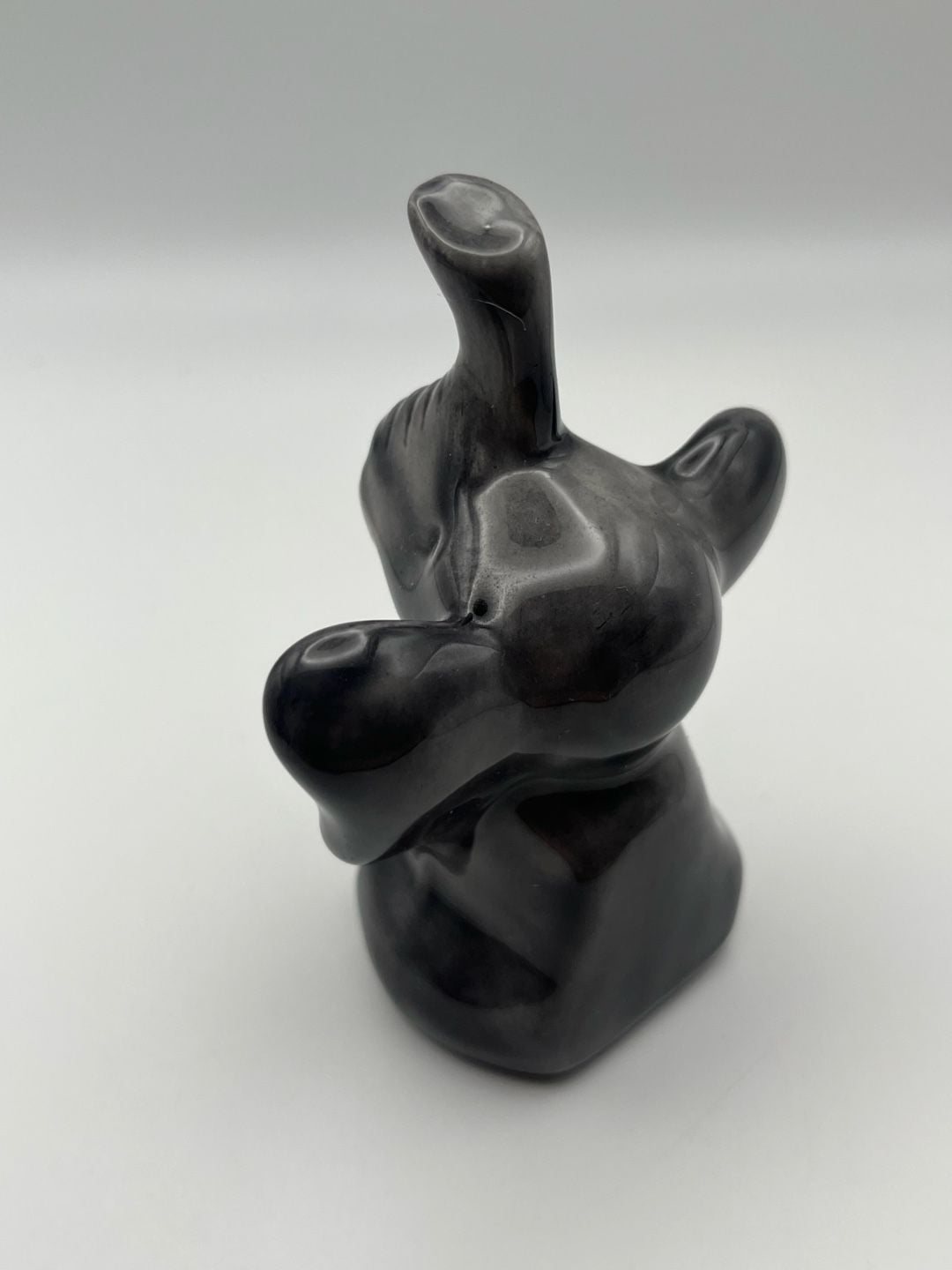 Vintage Ceramic Elephant Figurine Glossy Black Trunk Up (K) 5