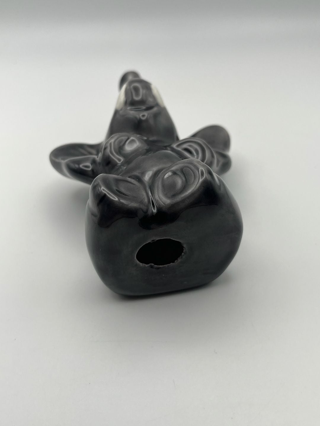 Vintage Ceramic Elephant Figurine Glossy Black Trunk Up (K) 6