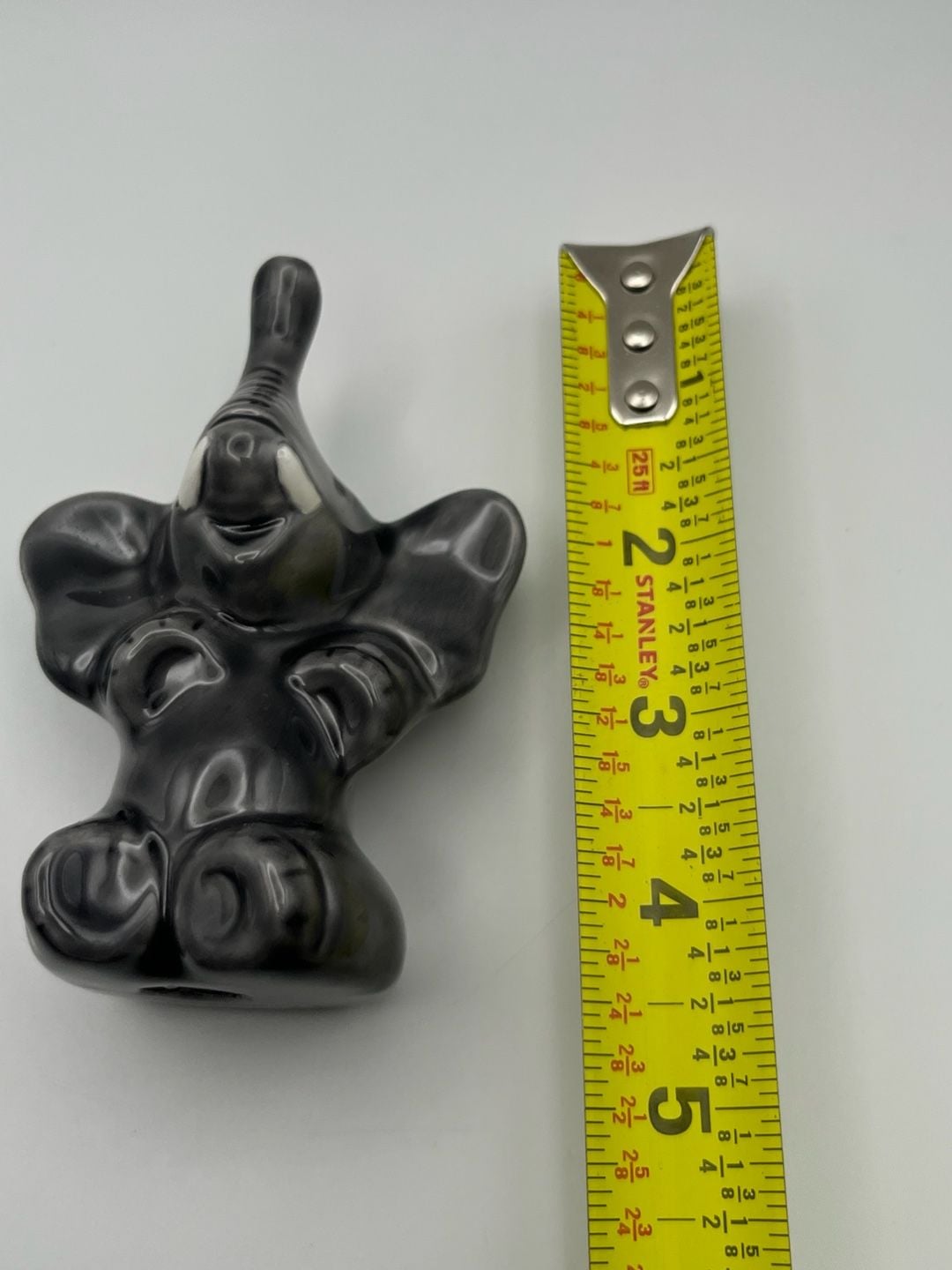 Vintage Ceramic Elephant Figurine Glossy Black Trunk Up (K) 7