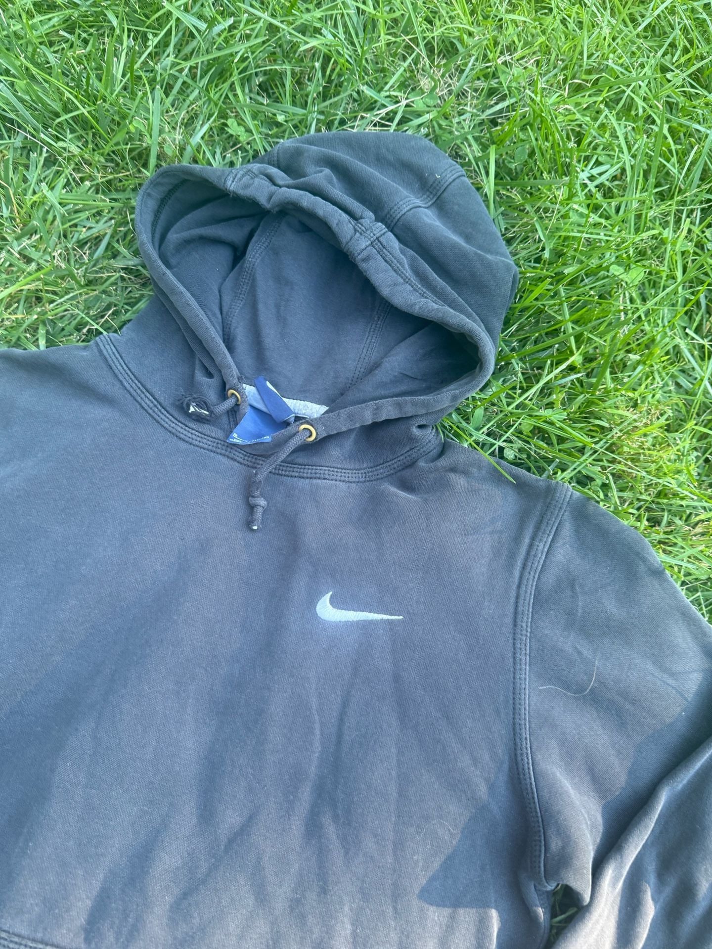NIKE ~ Classic Embroidered Swoosh Small Dark Gray Hooded Pullover Sweatshirt 3