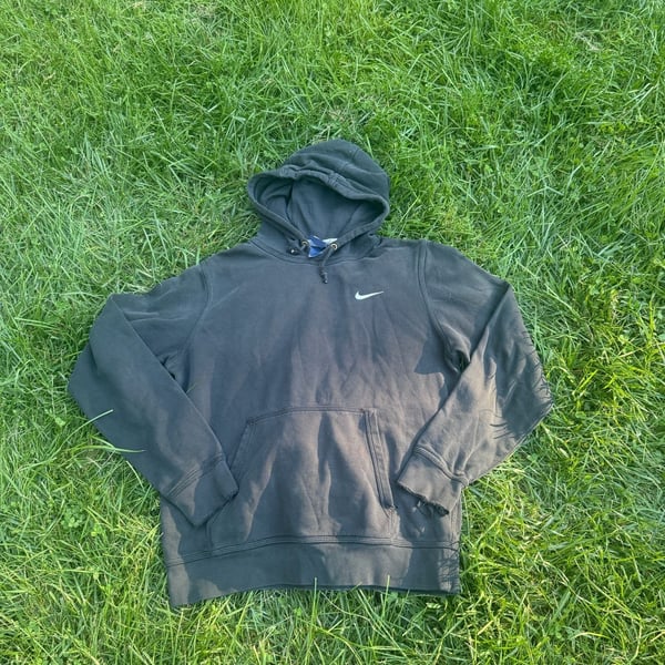 NIKE ~ Classic Embroidered Swoosh Small Dark Gray Hooded Pullover Sweatshirt