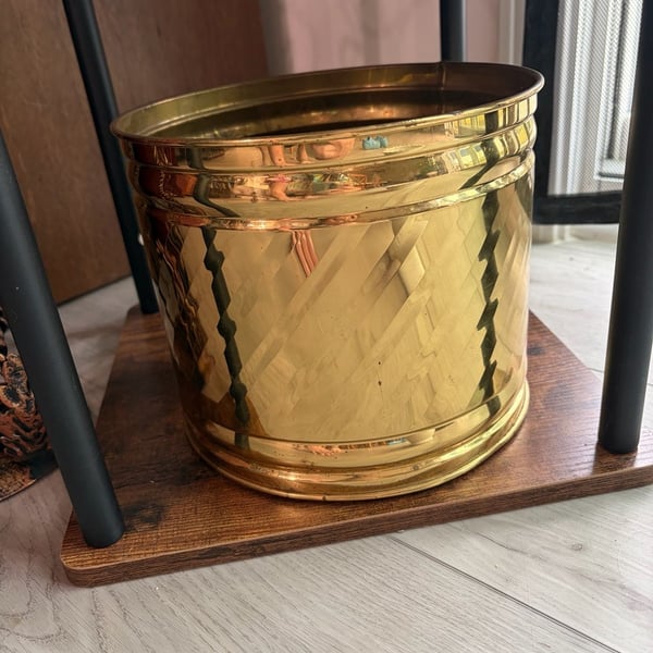 Vintage Solid Brass Swirl Planter