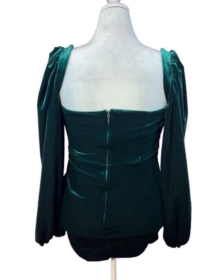 House of CB Abigail Emerald Green Velvet Mini Dress Size L Long Sleeve Cutout 7