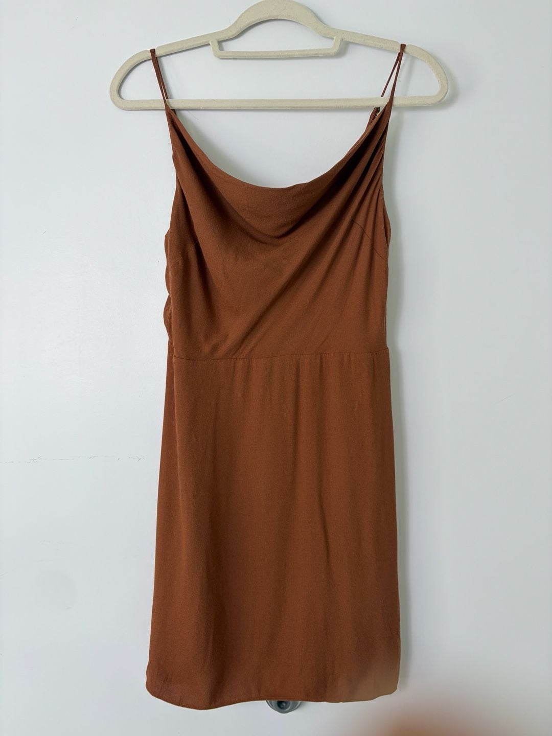 Aritzia Sun-deh Brown Cowl Neck Dress Medium Spaghetti Strap 3