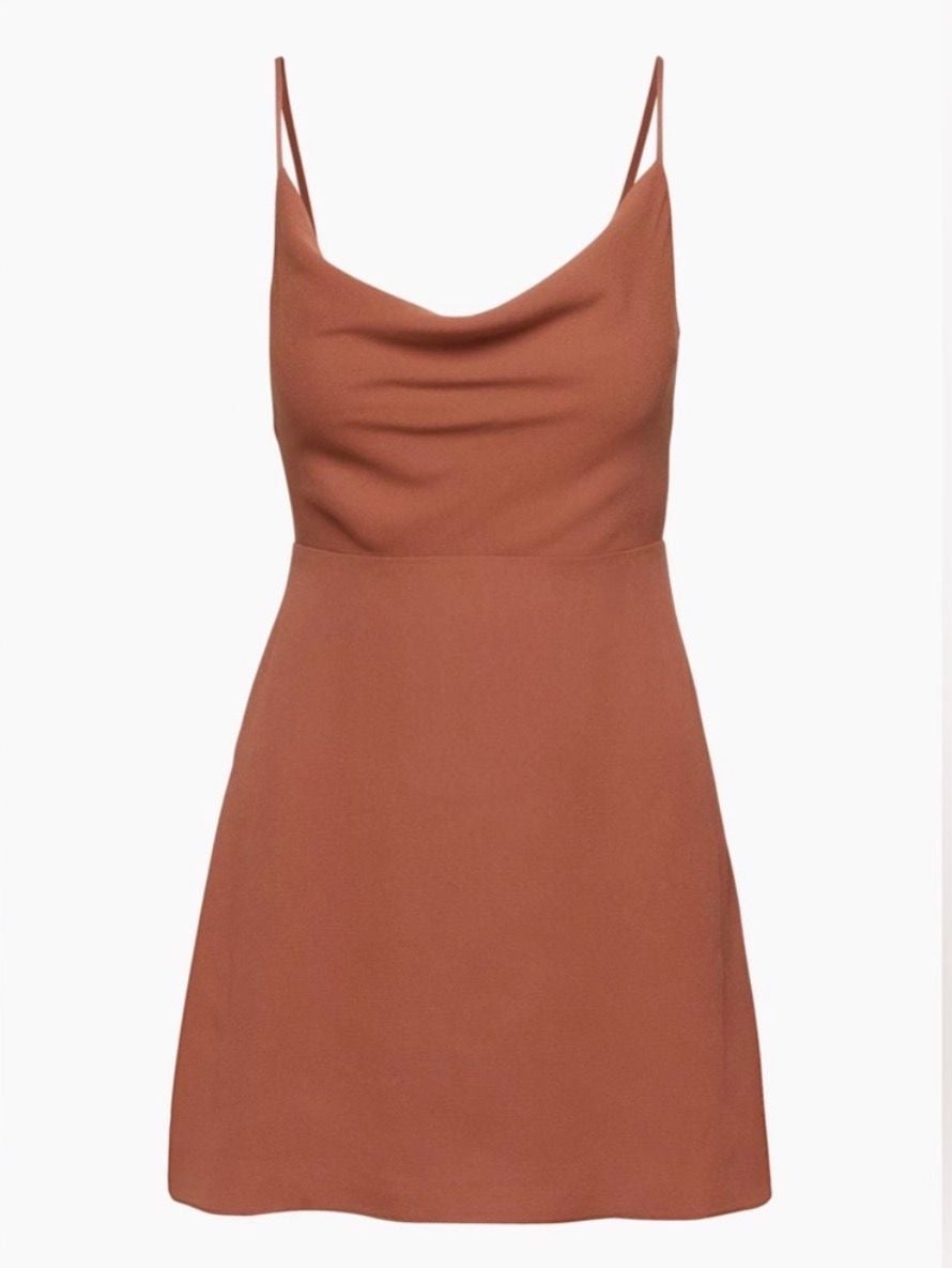 Aritzia Sun-deh Brown Cowl Neck Dress Medium Spaghetti Strap 6