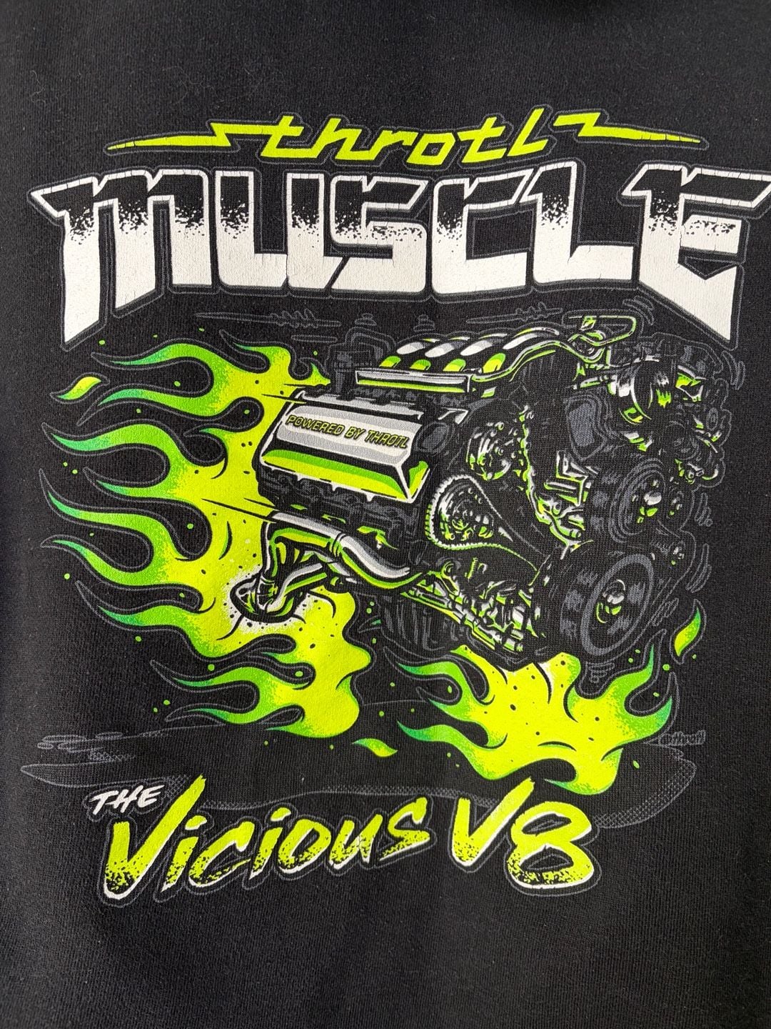 Throtl Muscle Vicious V8 Engine Flames Black Pullover Hoodie Size Large 5