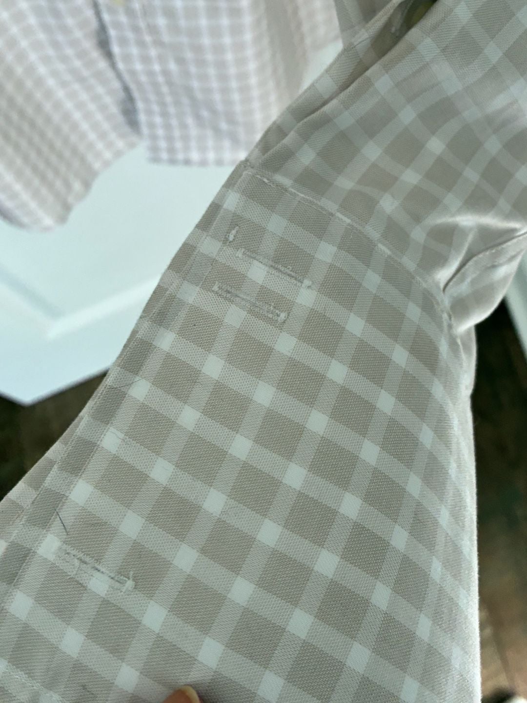 Tasso Elba Regular Fit Non-Iron Beige Check Plaid Long Sleeve Dress Shirt 16 1/2 36/37 9