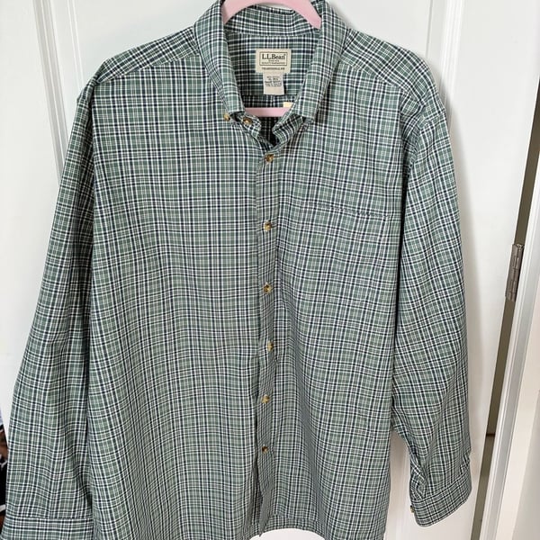 L.L. Bean Traditional Fit Green Plaid Long Sleeve Button-Down Shirt Men's XL-Reg