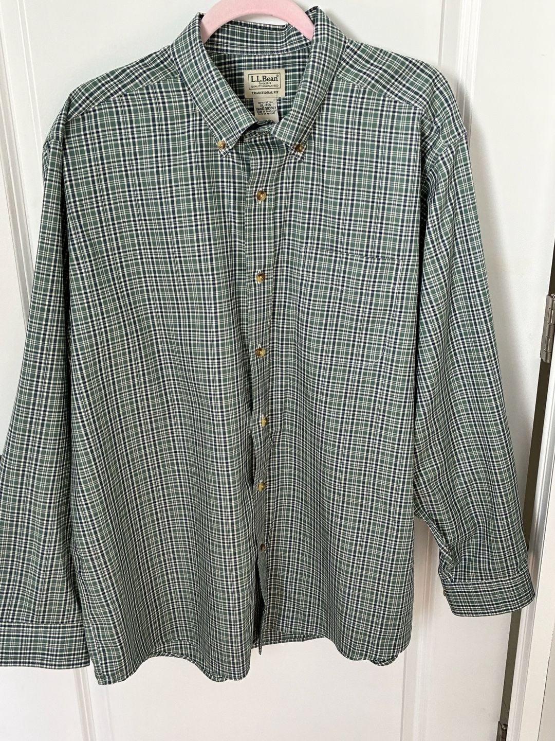 L.L. Bean Traditional Fit Green Plaid Long Sleeve Button-Down Shirt Men's XL-Reg 8