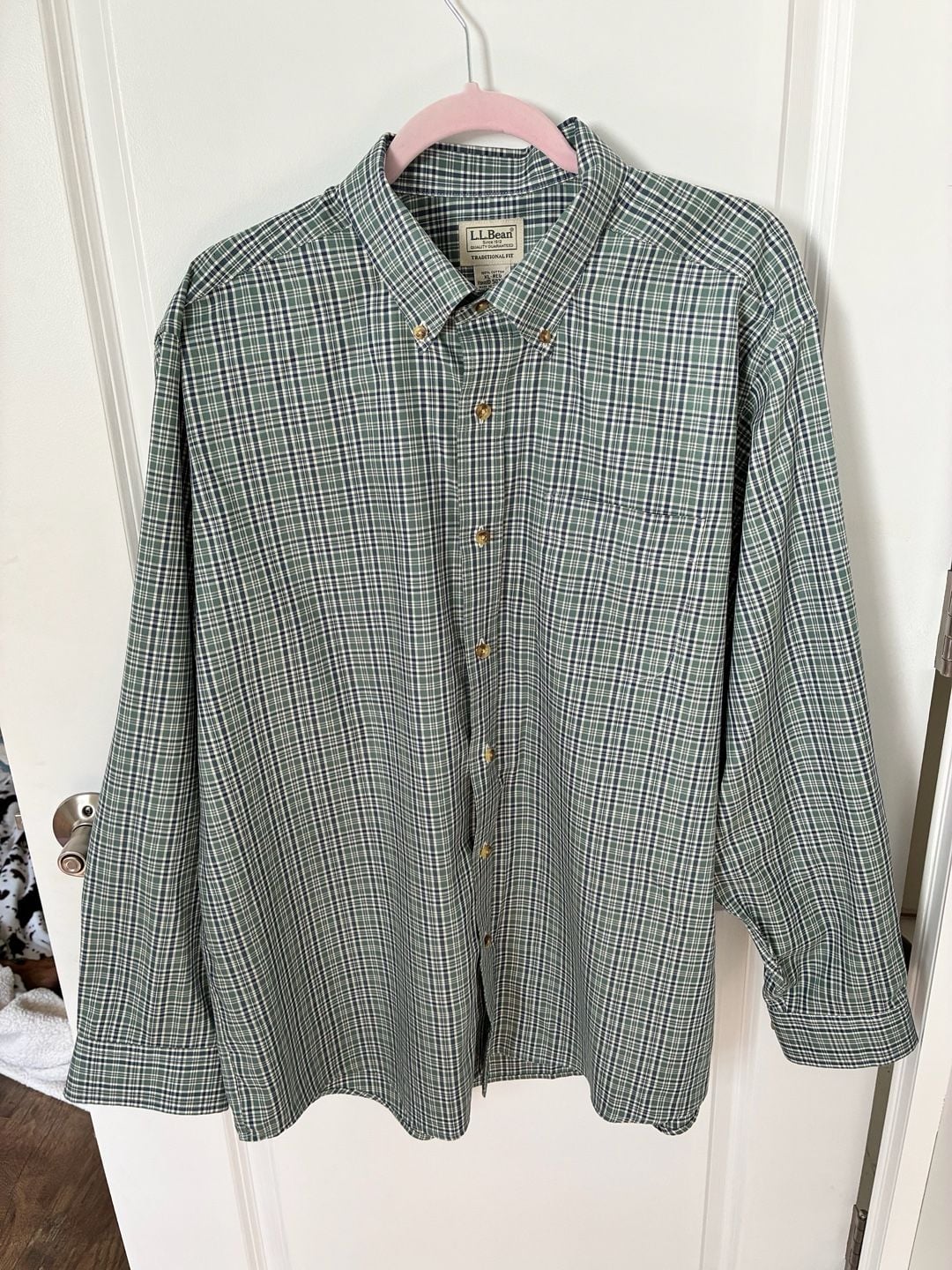L.L. Bean Traditional Fit Green Plaid Long Sleeve Button-Down Shirt Men's XL-Reg 10