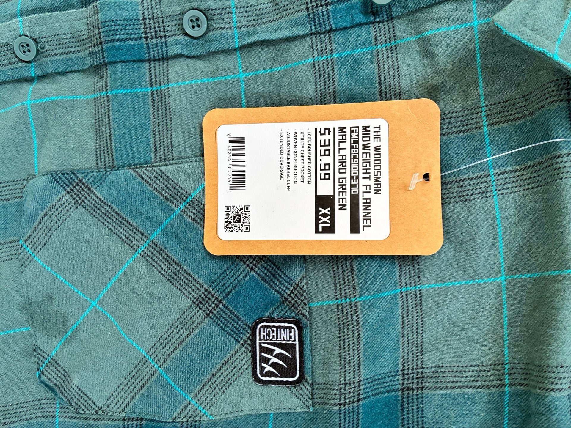 Fintech The Woodsman Midweight Flannel Shirt Mallard Green XXL 4