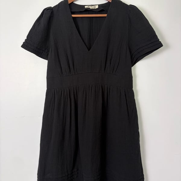 Boden Black V-Neck Puff Sleeve Short Mini Dress Size US 10P / UK 14P