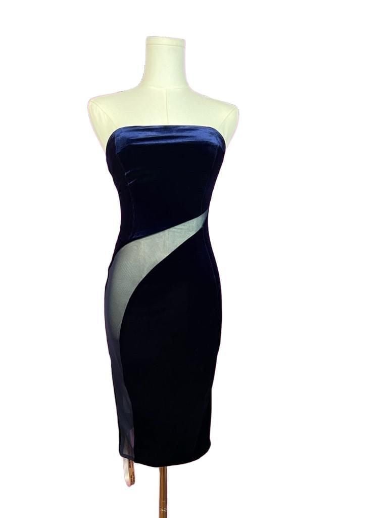 House of CB Careda Navy Velvet Mesh Cutout Bodycon Midi Dress XS NWT 2