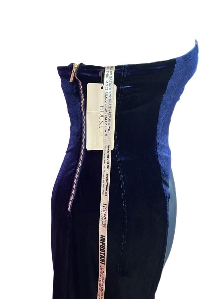 House of CB Careda Navy Velvet Mesh Cutout Bodycon Midi Dress XS NWT 6