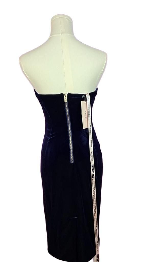 House of CB Careda Navy Velvet Mesh Cutout Bodycon Midi Dress XS NWT 12